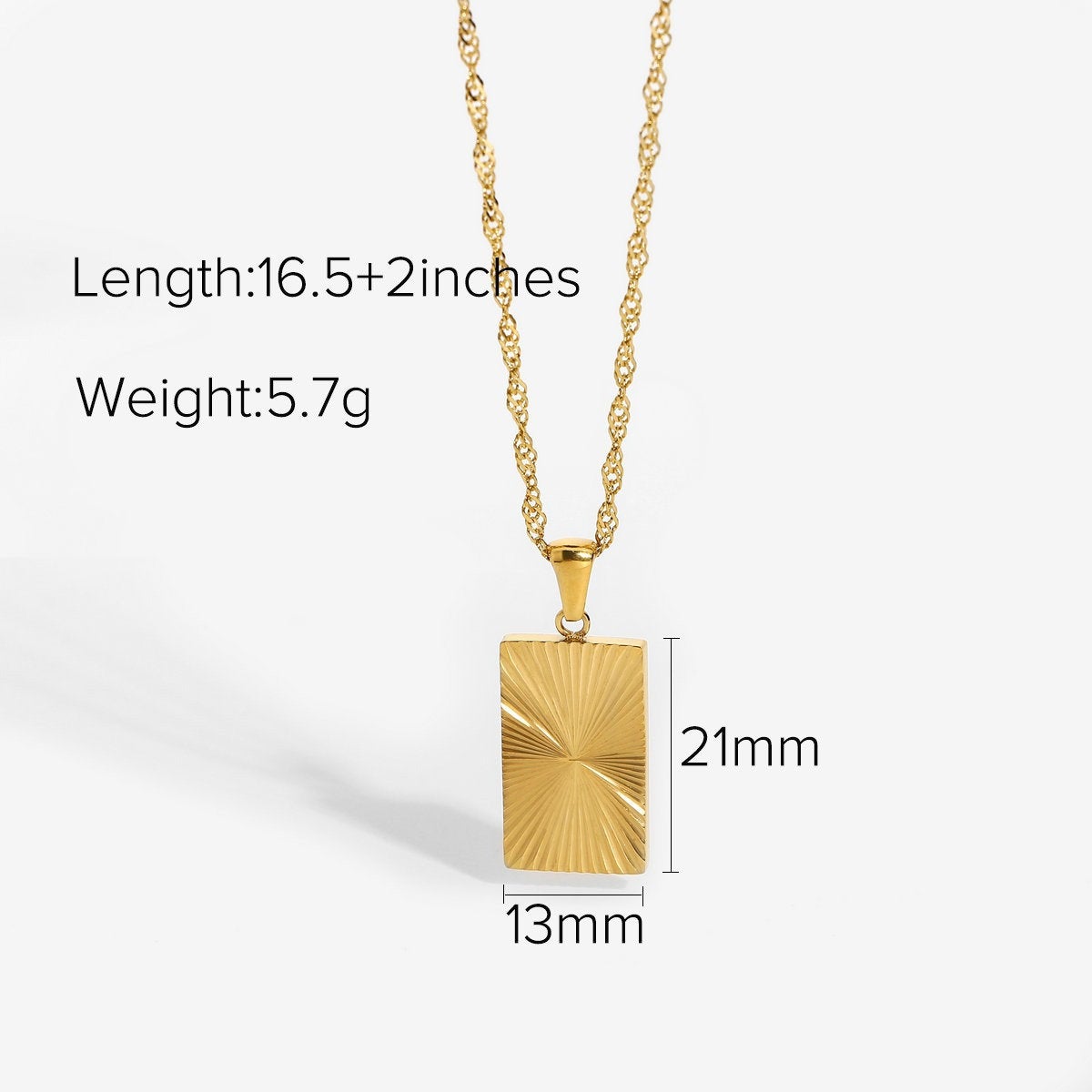 Sunburst 18K Gold Stainless Steel Necklace - Sunbeam Rectangle Pendant, Divergent Sunlight Sun Ray Necklace, Birthday Gift for Her