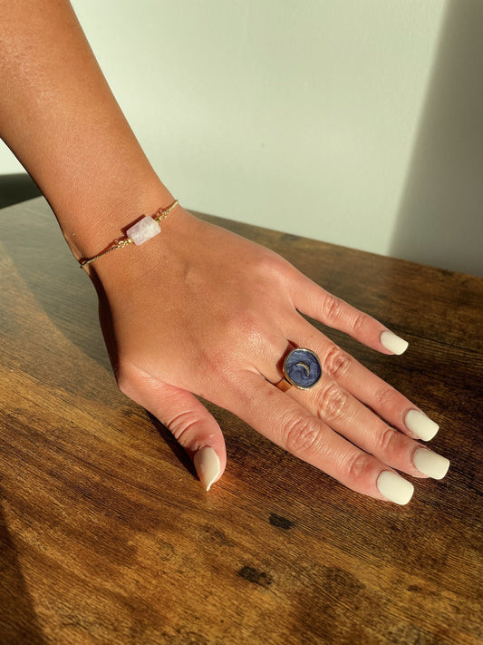 Purple Crescent Moon Gold Resizable Ring, Tiny Moon Adjustable Ring, Half Moon Ring