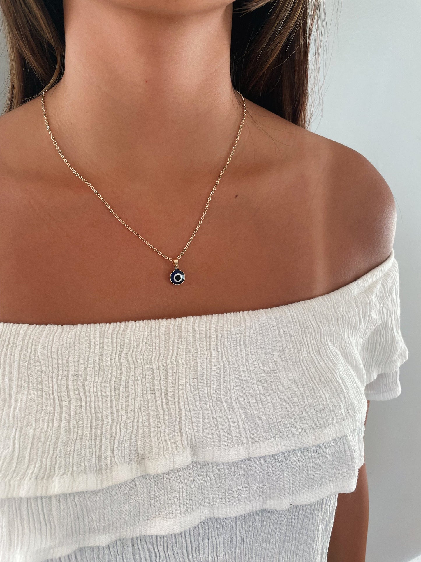 EVIL EYE NECKLACE, Round Rainbow Blue Eye Pendant, Protection Necklace for Women, Bridesmaid Jewelry, Gift for Her