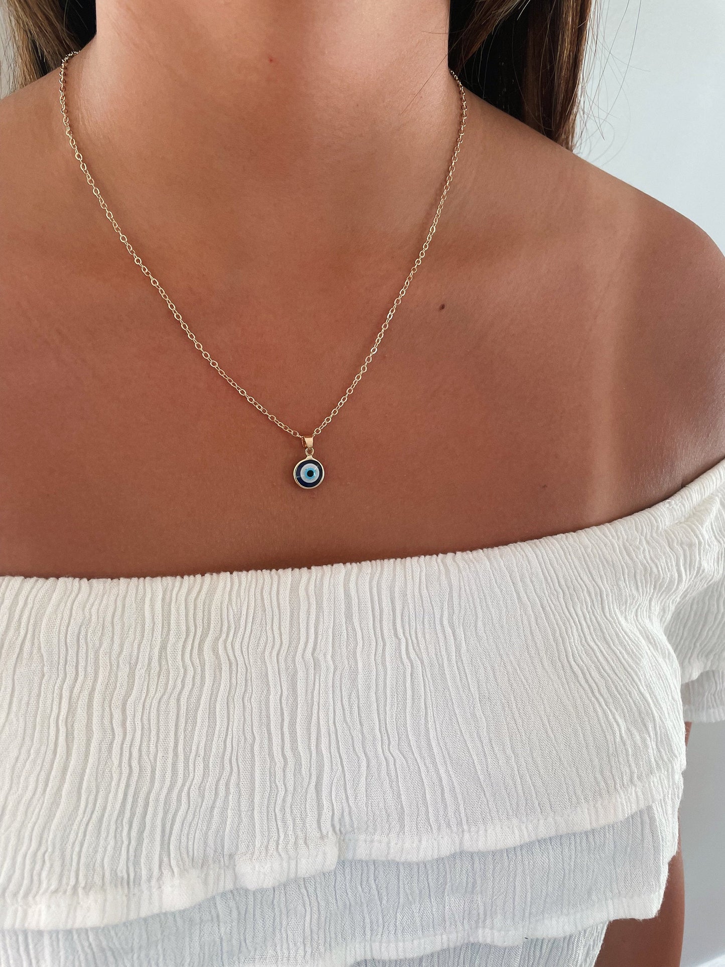 EVIL EYE NECKLACE, Round Rainbow Blue Eye Pendant, Protection Necklace for Women, Bridesmaid Jewelry, Gift for Her