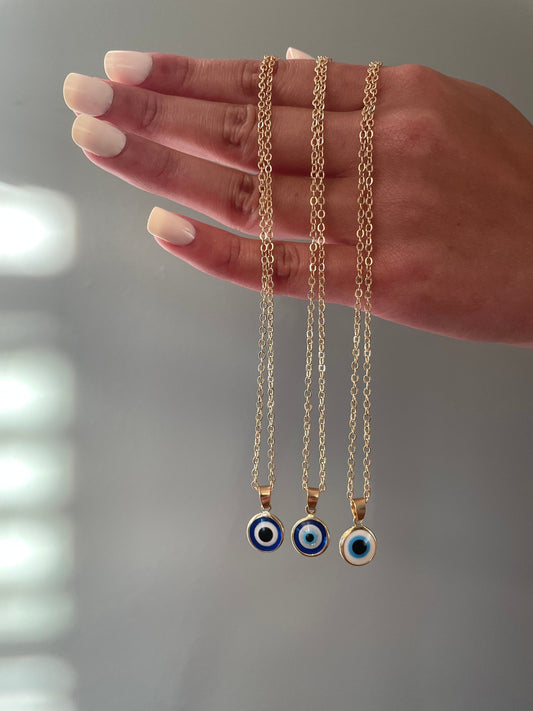 EVIL EYE NECKLACE, Round Rainbow Blue Eye Pendant, Protection Necklace for Women, Bridesmaid Jewelry, Gift for Her