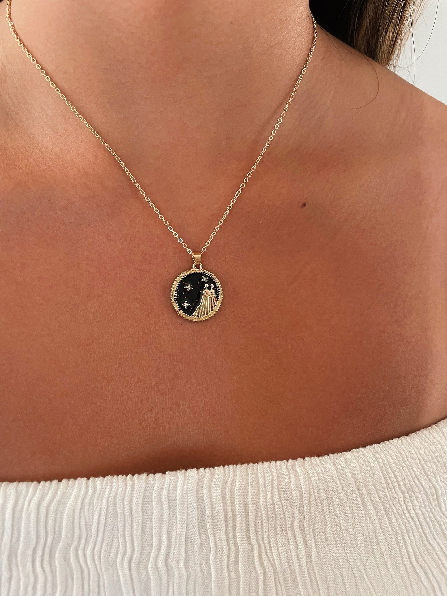 ZODIAC SIGN NECKLACE, Black & Gold Horoscope Women's Jewelry, 12 Constellation Necklace Pendants, Birthday Gift for Her