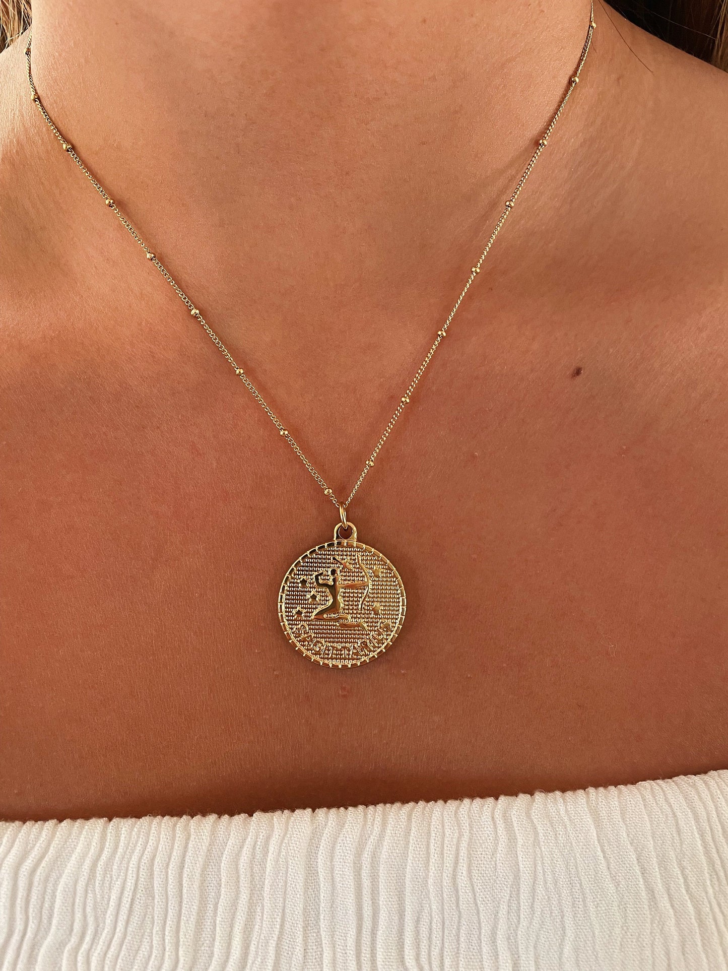 Zodiac Coin Stainless Steel Necklace, Horoscope Necklace, Zodiac Sign Jewelry, 12 Constellation Gold Coin Pendants, Birthday Gift for Her