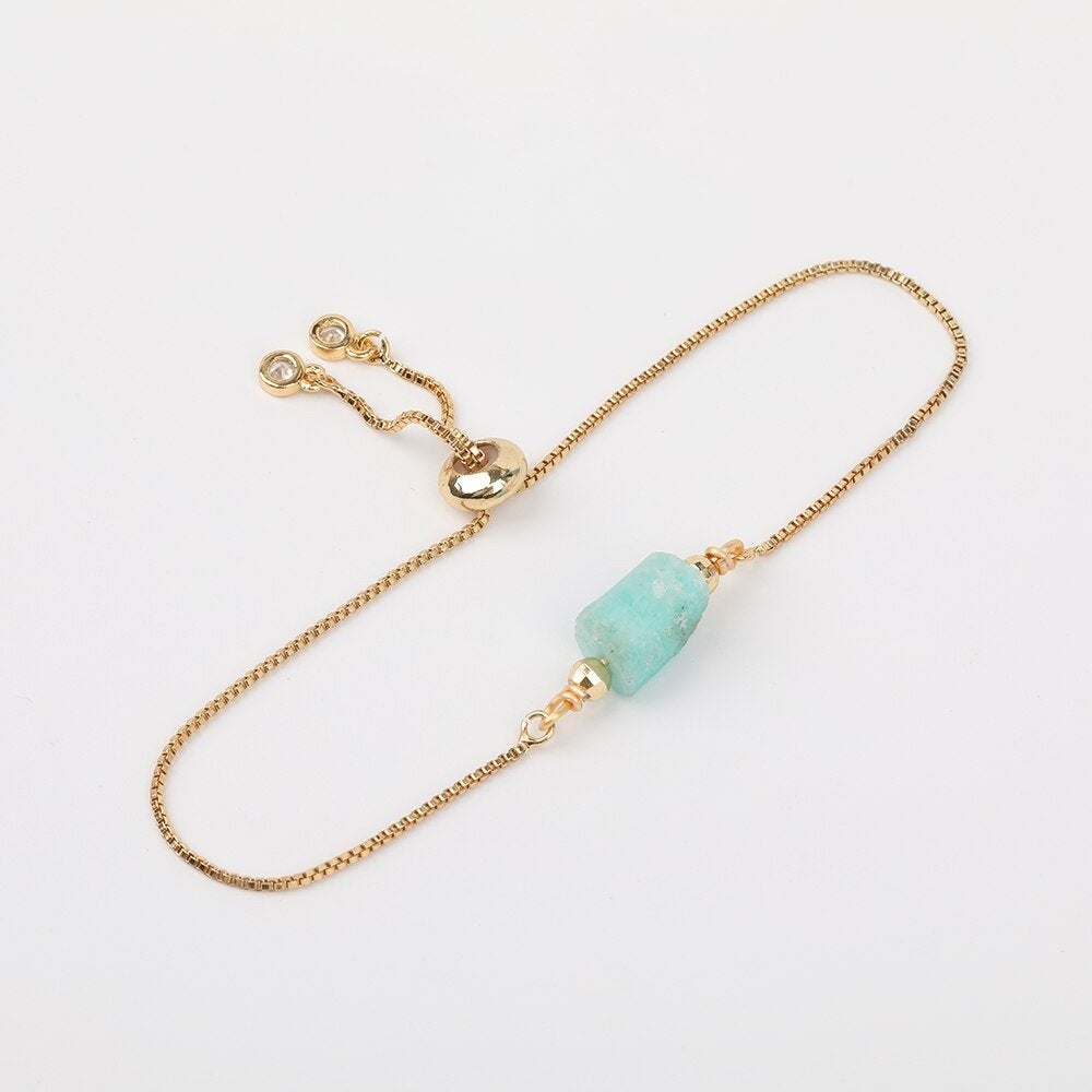 Green Amazonite Adjustable Gold Bracelet, May Gemstone Jewelry, Pisces Birthstone Bracelet