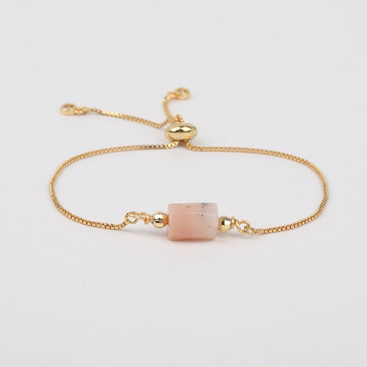 Pink Opal Adjustable Gold Bracelet, Smooth Pink Bracelet