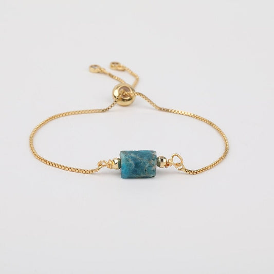 Blue Apatite Adjustable Gold Bracelet, Apatite Healing Crystal Stone Jewelry