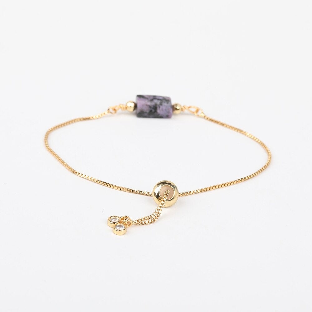 Purple Charoite Adjustable Gold Bracelet, Negativity Protection, Gemstone Crystal Jewelry for Women