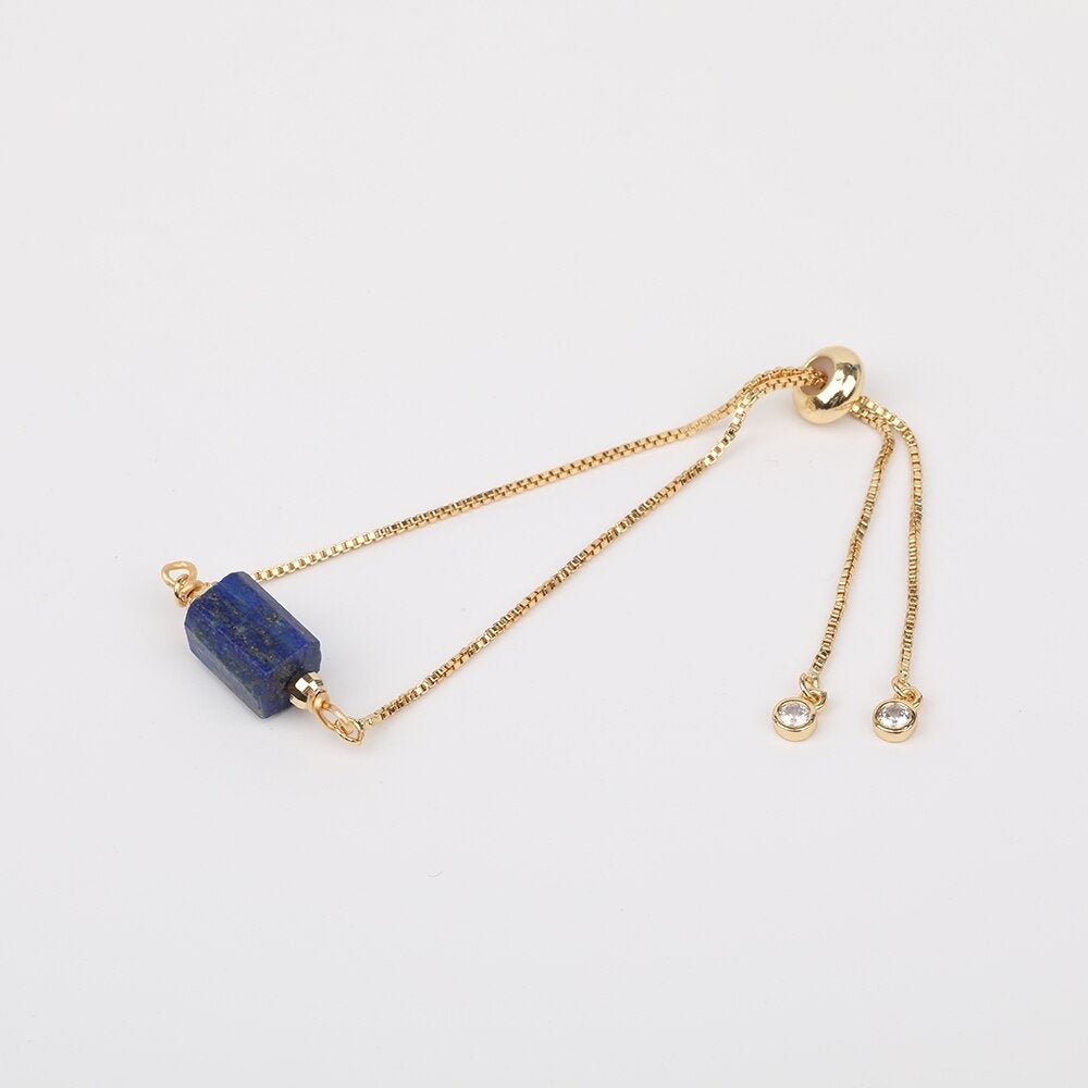 Lapis Adjustable Gold Bracelet, Lapis Lazuli Healing Crystal Stone Jewelry, September Birthstone Gemstone