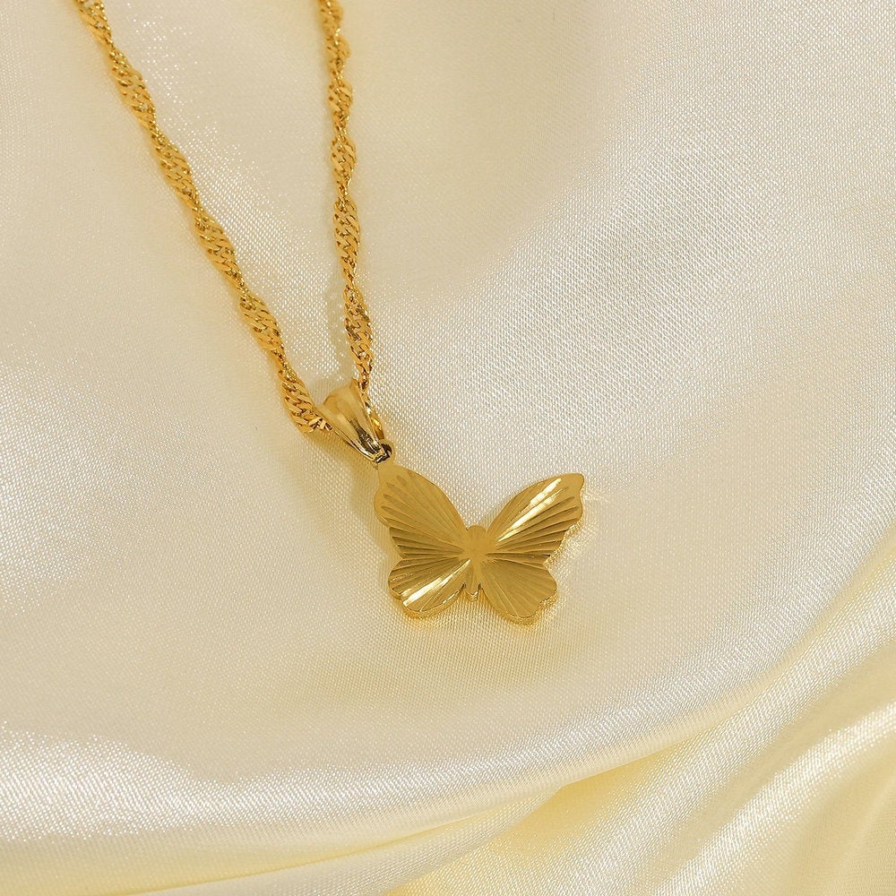 Butterfly 18K Gold Stainless Steel Necklace - Sunbeam Butterly Jewelry Pendant, Divergent Sunlight Sun Ray Necklace, Birthday Gift for Her