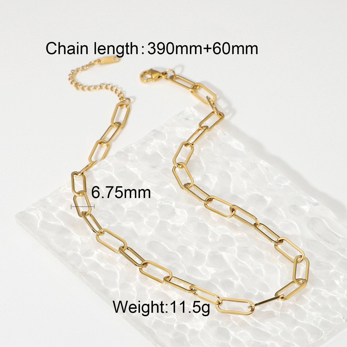 Paper Clip 18k Gold Necklace Choker, Rectangle Link Chain Necklace , Paperclip Gold Jewelry, Trendy Layering Necklace for Women