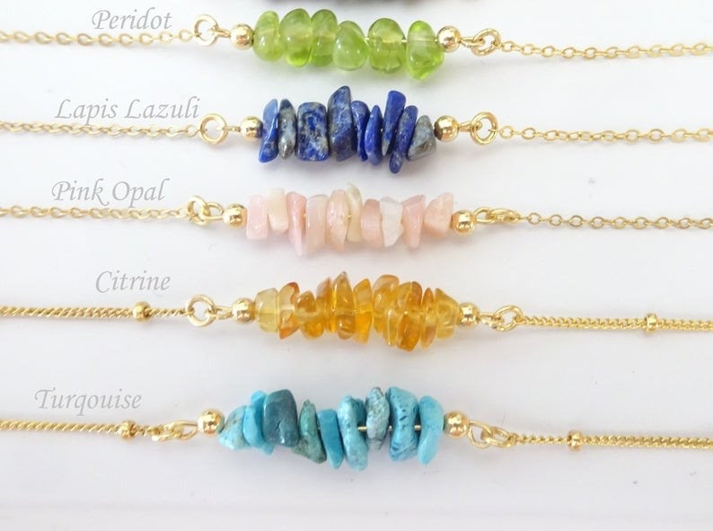 Birthstone Necklace, Family Birthstone Jewelry, Crystal Gemstone Necklace for Women, Amethyst, Garnet, Ruby, Opal, Birthday Gift for Girls