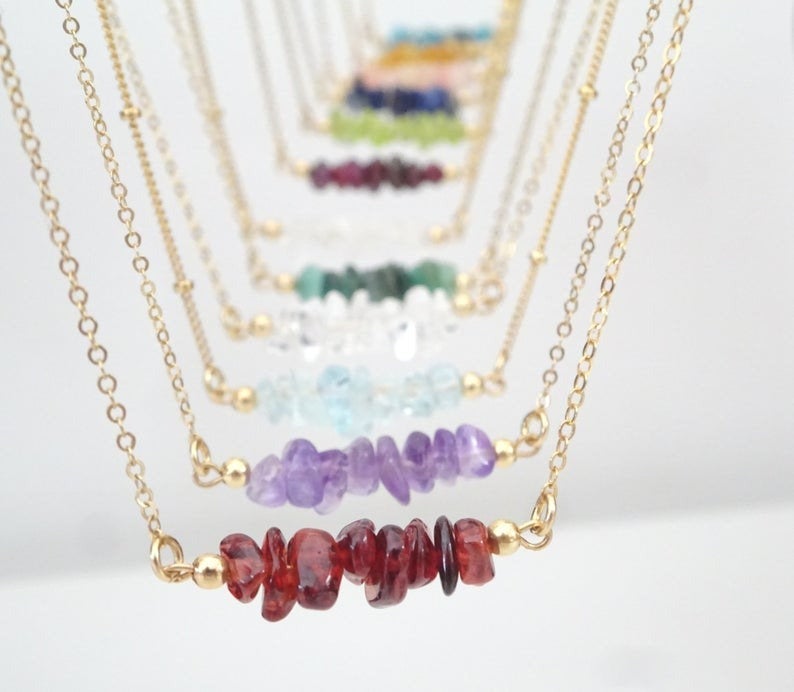 Birthstone Necklace, Family Birthstone Jewelry, Crystal Gemstone Necklace for Women, Amethyst, Garnet, Ruby, Opal, Birthday Gift for Girls