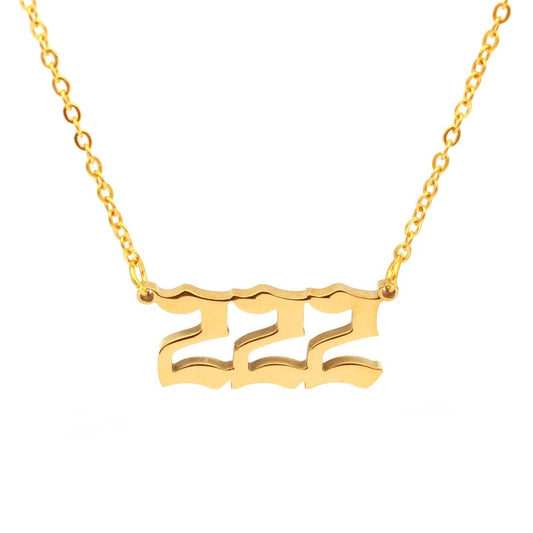 Angel Number Necklace - 111 222 333 444 555 666 777 888 999 Devil Stainless Steel Necklace, Old English Angel Necklace