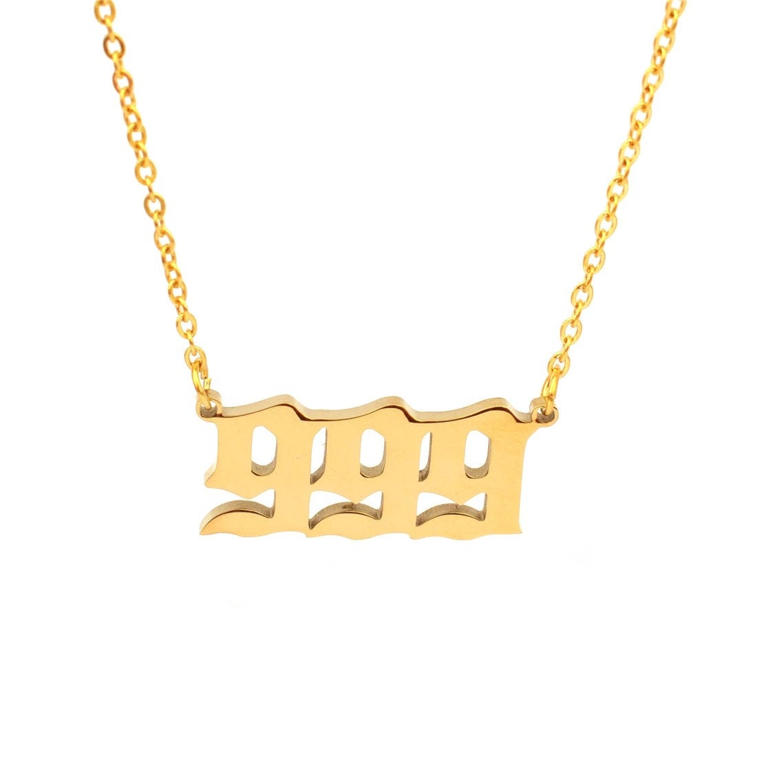 Angel Number Necklace - 111 222 333 444 555 666 777 888 999 Devil Stainless Steel Necklace, Old English Angel Necklace