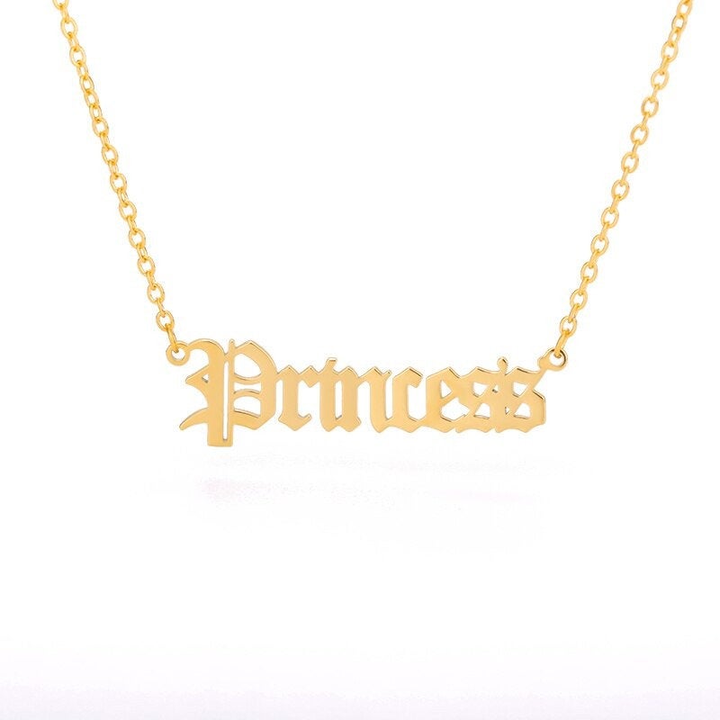 Baby Princess Angel Necklace - Babygirl Baby Girl Stainless Steel Gold Plated Necklace, Old English Necklace, Trendy Necklace for Girls