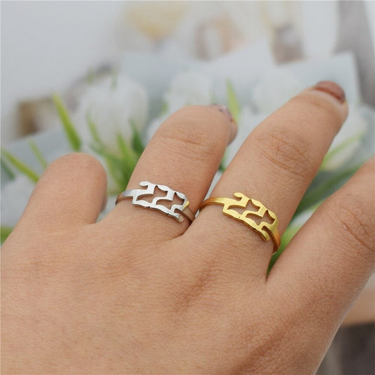 Angel Number Adjustable Ring - 111 222 333 444 555 666 777 888 999, Trendy Old English Angel Devil Number Rings