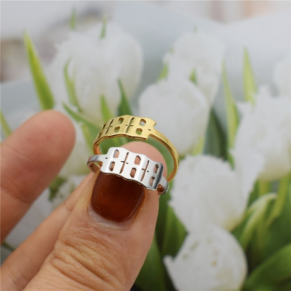 Angel Number Adjustable Ring - 111 222 333 444 555 666 777 888 999, Trendy Old English Angel Devil Number Rings