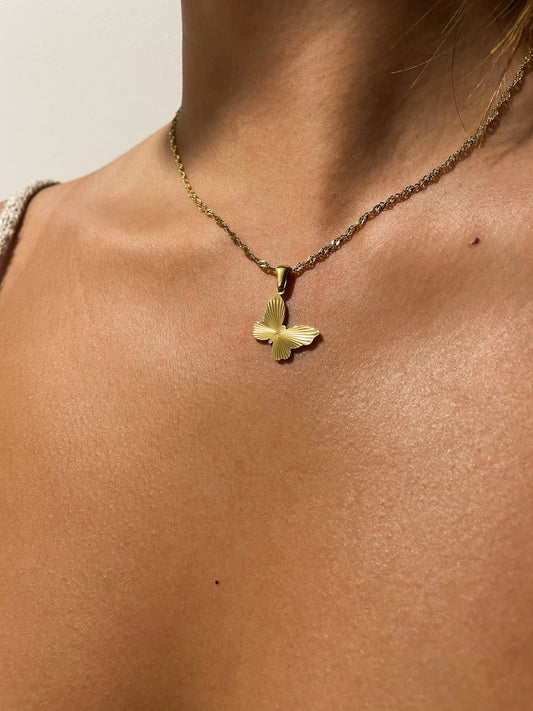 Butterfly 18K Gold Stainless Steel Necklace - Sunbeam Butterly Jewelry Pendant, Divergent Sunlight Sun Ray Necklace, Birthday Gift for Her