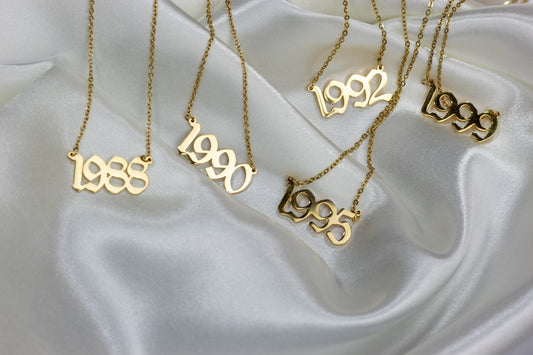 Birth Year Necklace, Old English Birth Year Number Gold Necklace, Gold Plated Stainless Steel Necklace, Gift For Her, 1999, 2000, 2001, 2002