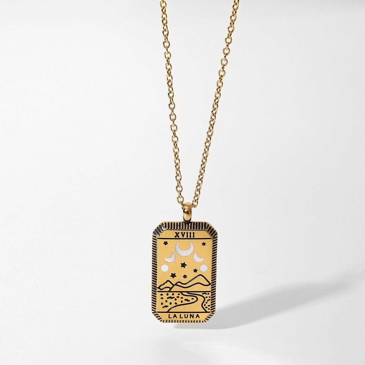 Tarot Card Necklace - 18k Gold Waterproof Rectangle Necklace - Celestial Mystic Tarot Jewelry, Queen Necklace, Sun Necklace, Moon Necklace