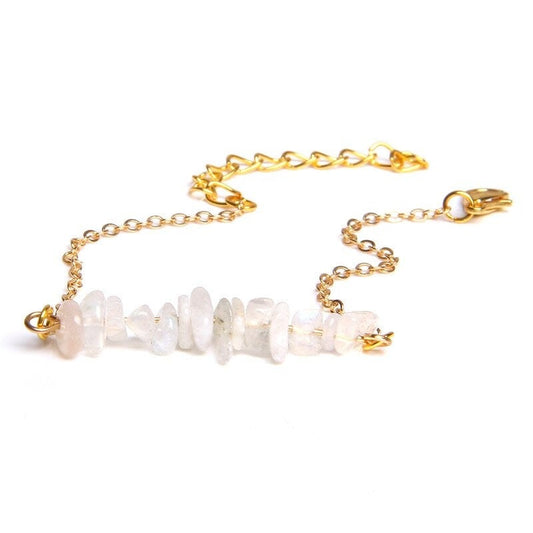Moonstone Adjustable Gold Bracelet, June Birthstone Jewelry, Moonstone Chip Bracelet