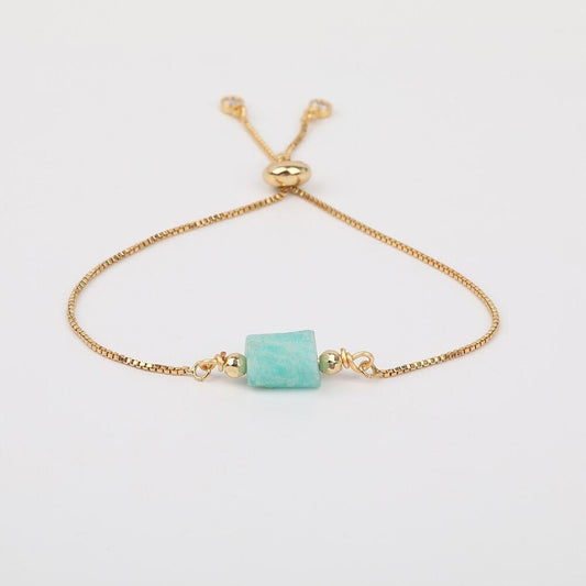 Green Amazonite Adjustable Gold Bracelet, May Gemstone Jewelry, Pisces Birthstone Bracelet