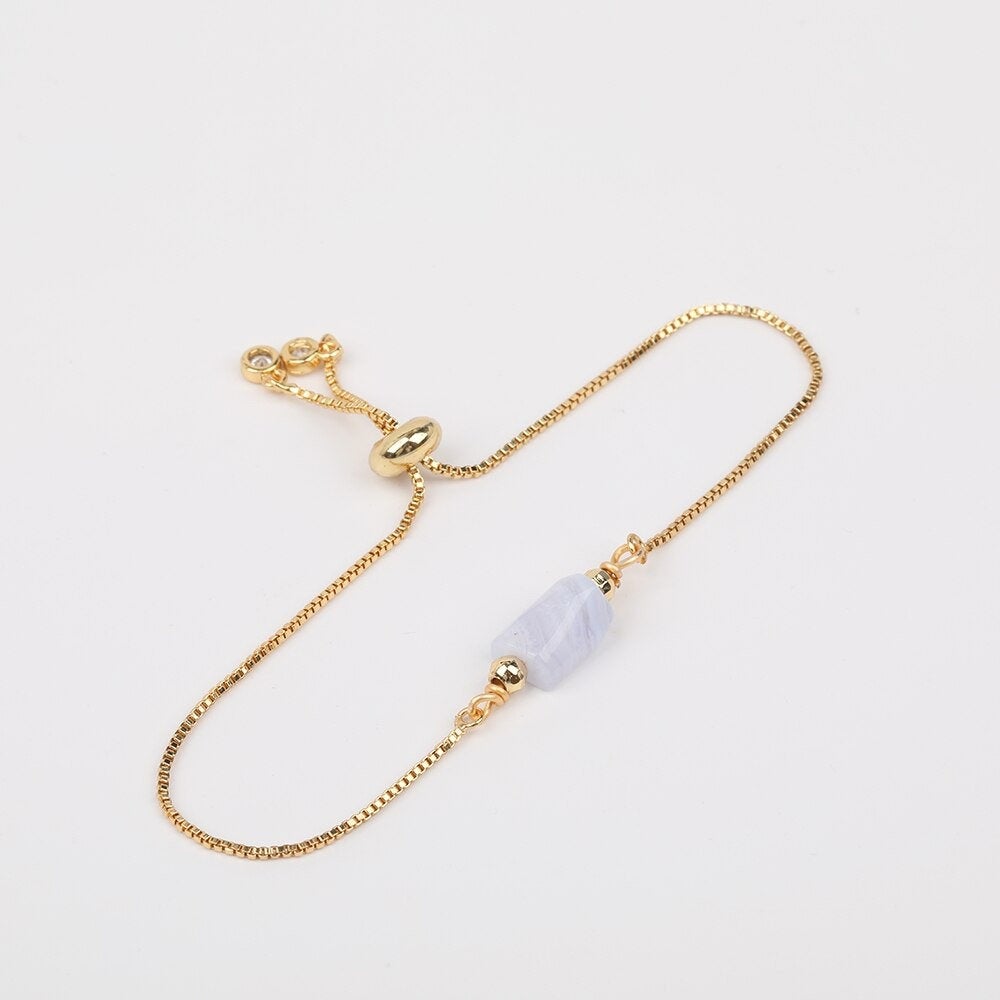 Chalcedony Gold Bracelet, Negative Energy Protection, Sagittarius Purple Chalcedony Birthstone Gemstone Jewelry