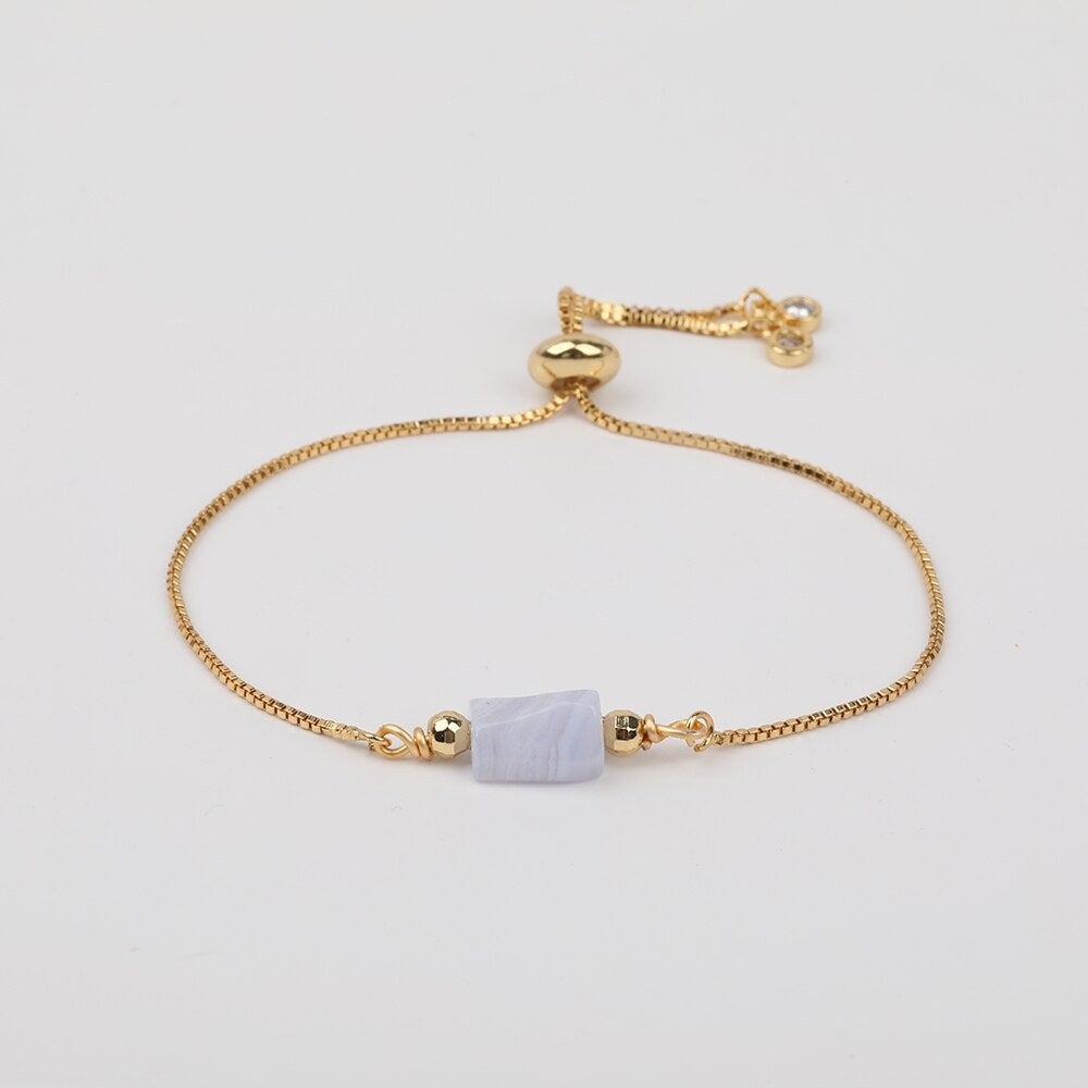 Chalcedony Gold Bracelet, Negative Energy Protection, Sagittarius Purple Chalcedony Birthstone Gemstone Jewelry