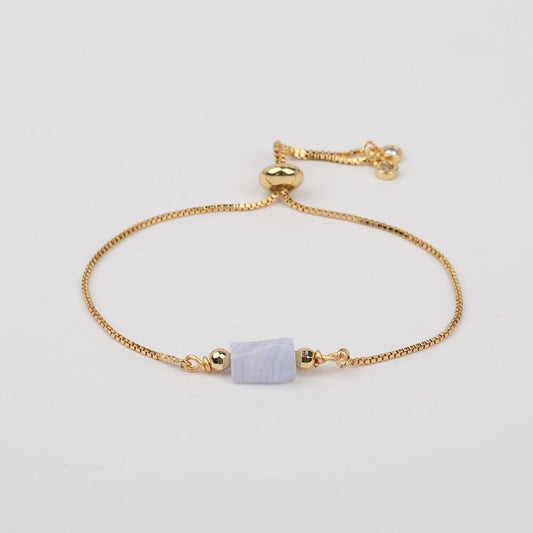 Chalcedony Gold Bracelet, Negative Energy Protection, Sagittarius Purple Chalcedony Birthstone Gemstone Jewelry