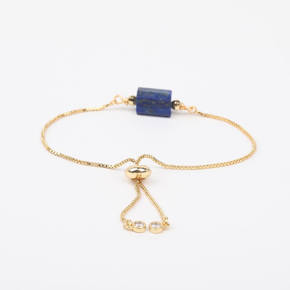 Lapis Adjustable Gold Bracelet, Lapis Lazuli Healing Crystal Stone Jewelry, September Birthstone Gemstone