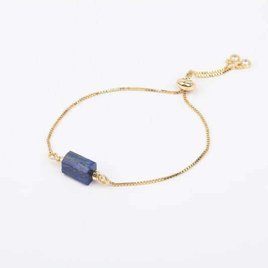 Lapis Adjustable Gold Bracelet, Lapis Lazuli Healing Crystal Stone Jewelry, September Birthstone Gemstone