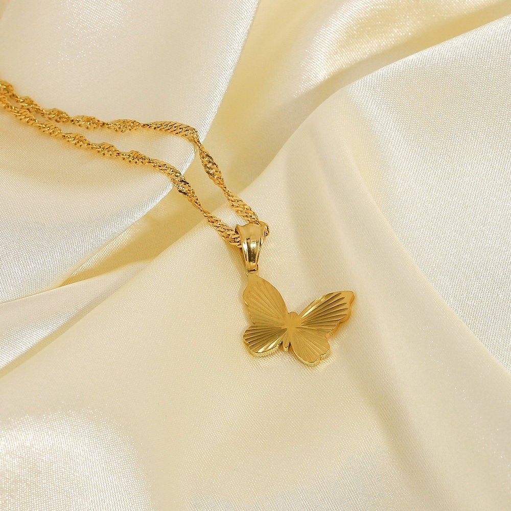Butterfly 18K Gold Stainless Steel Necklace - Sunbeam Butterly Jewelry Pendant, Divergent Sunlight Sun Ray Necklace, Birthday Gift for Her