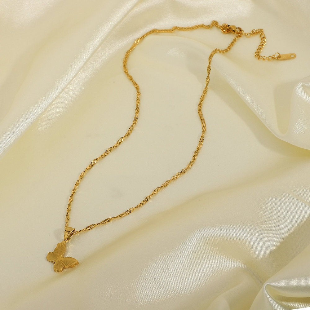 Butterfly 18K Gold Stainless Steel Necklace - Sunbeam Butterly Jewelry Pendant, Divergent Sunlight Sun Ray Necklace, Birthday Gift for Her