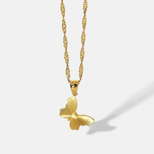 Butterfly 18K Gold Stainless Steel Necklace - Sunbeam Butterly Jewelry Pendant, Divergent Sunlight Sun Ray Necklace, Birthday Gift for Her