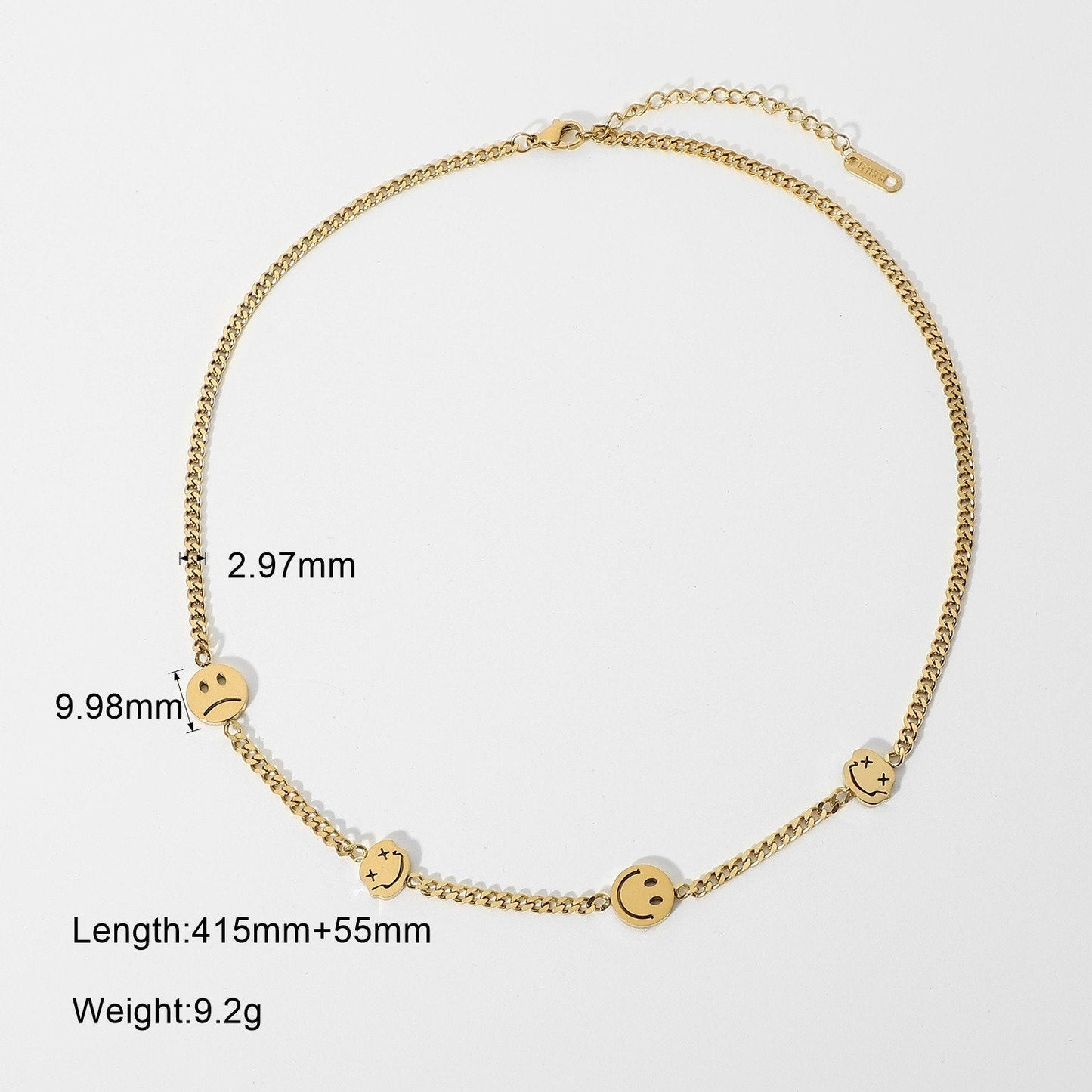 Trippy Smiley & Sad Face Emoji Necklace - 14K Gold Plated Stainless Steel Choker Necklace - Trendy Jewelry for Her, Retro Jewelry, Paperclip