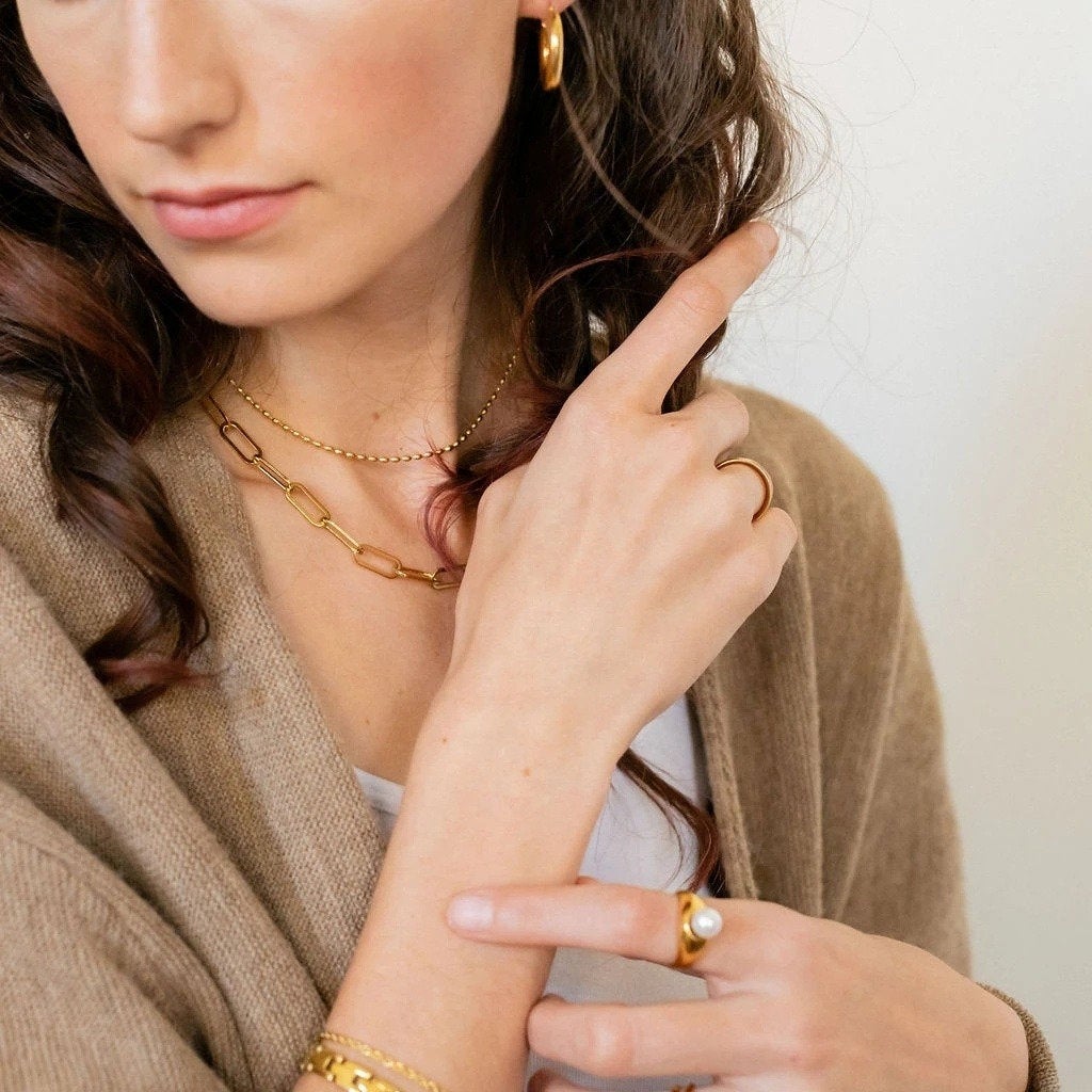 Paper Clip 18k Gold Necklace Choker, Rectangle Link Chain Necklace , Paperclip Gold Jewelry, Trendy Layering Necklace for Women