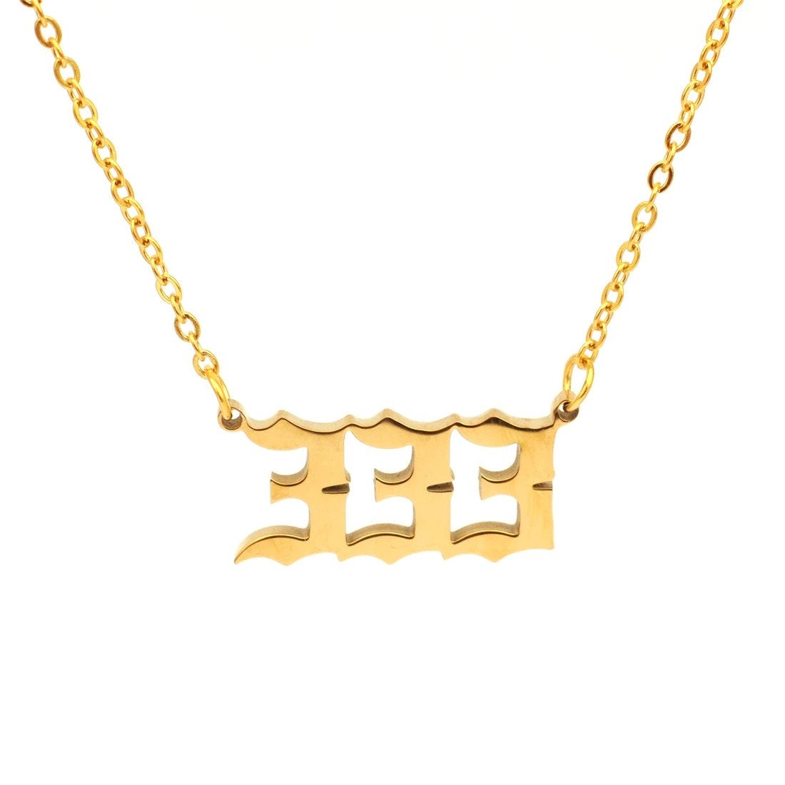 Angel Number Necklace - 111 222 333 444 555 666 777 888 999 Devil Stainless Steel Necklace, Old English Angel Necklace