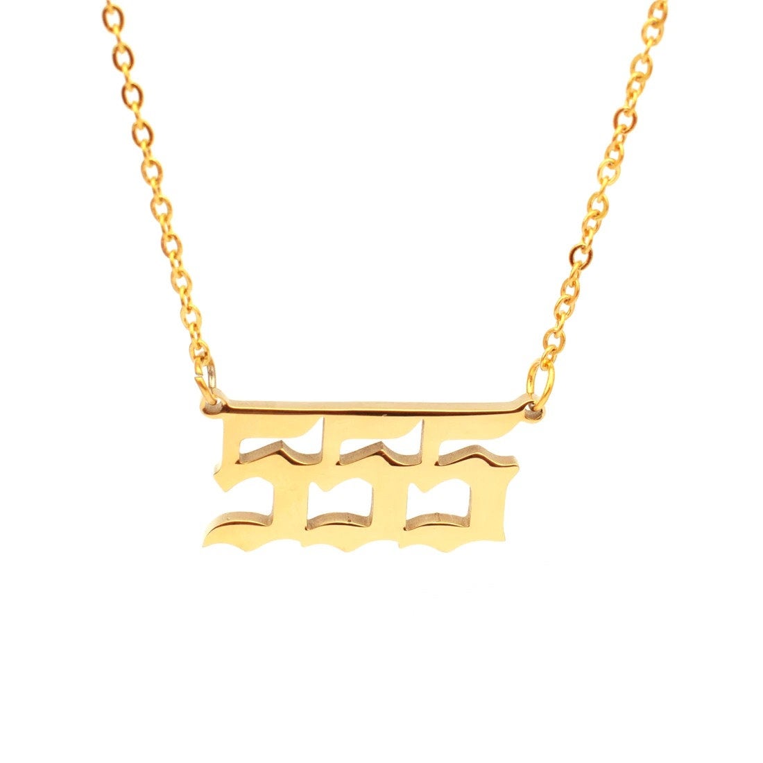 Angel Number Necklace - 111 222 333 444 555 666 777 888 999 Devil Stainless Steel Necklace, Old English Angel Necklace