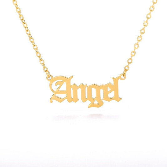 Baby Princess Angel Necklace - Babygirl Baby Girl Stainless Steel Gold Plated Necklace, Old English Necklace, Trendy Necklace for Girls