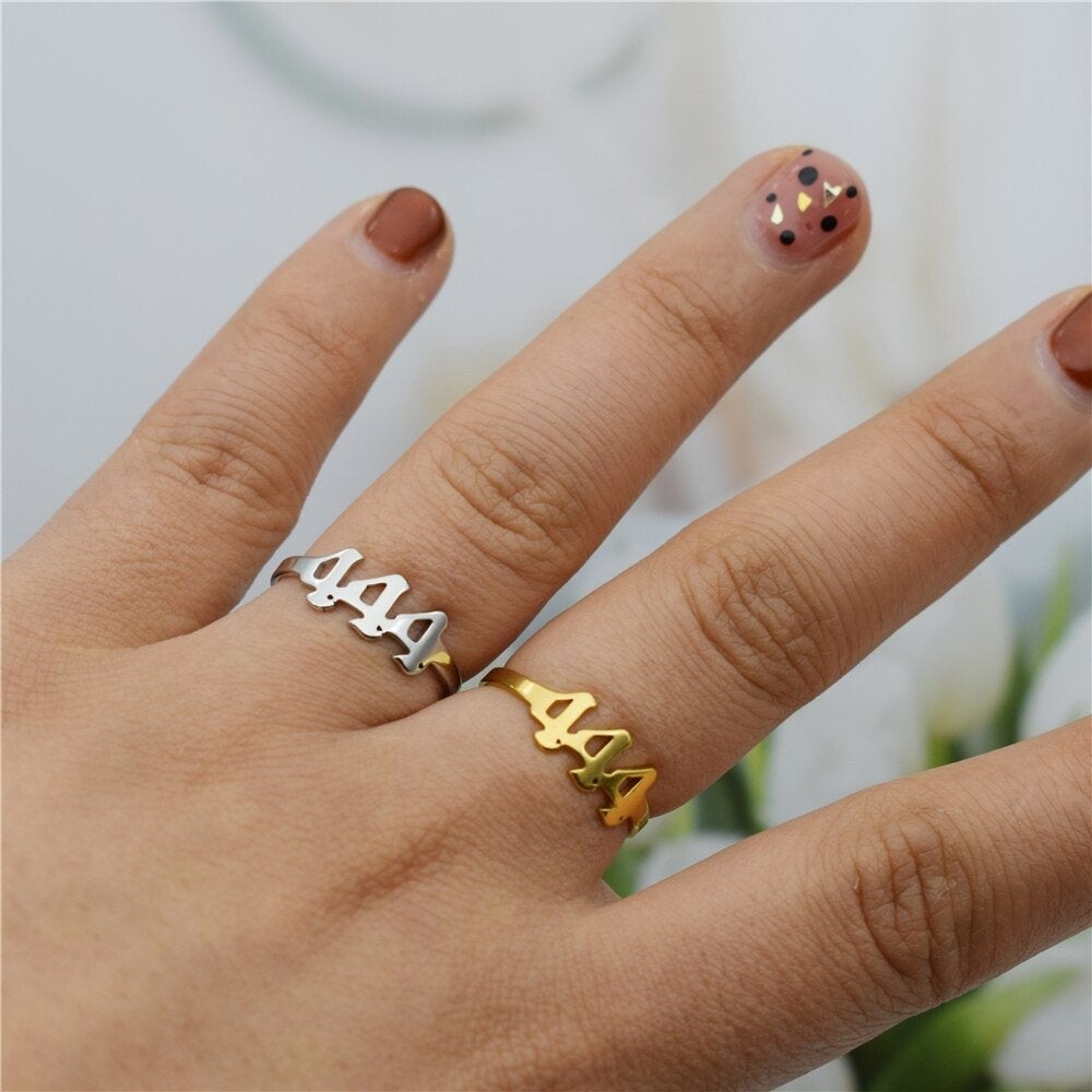 Angel Number Adjustable Ring - 111 222 333 444 555 666 777 888 999, Trendy Old English Angel Devil Number Rings