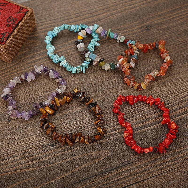 Crystal Bracelets, Gemstone Chip Chakra Bracelets, Meditation Healing Energy Crystal Bracelets, 7 Chakra Crystals, Carnelian & more