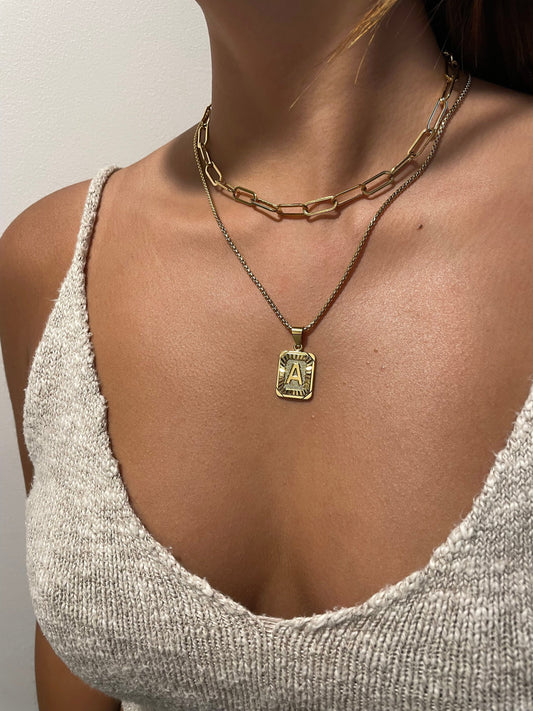 Paper Clip 18k Gold Necklace Choker, Rectangle Link Chain Necklace , Paperclip Gold Jewelry, Trendy Layering Necklace for Women