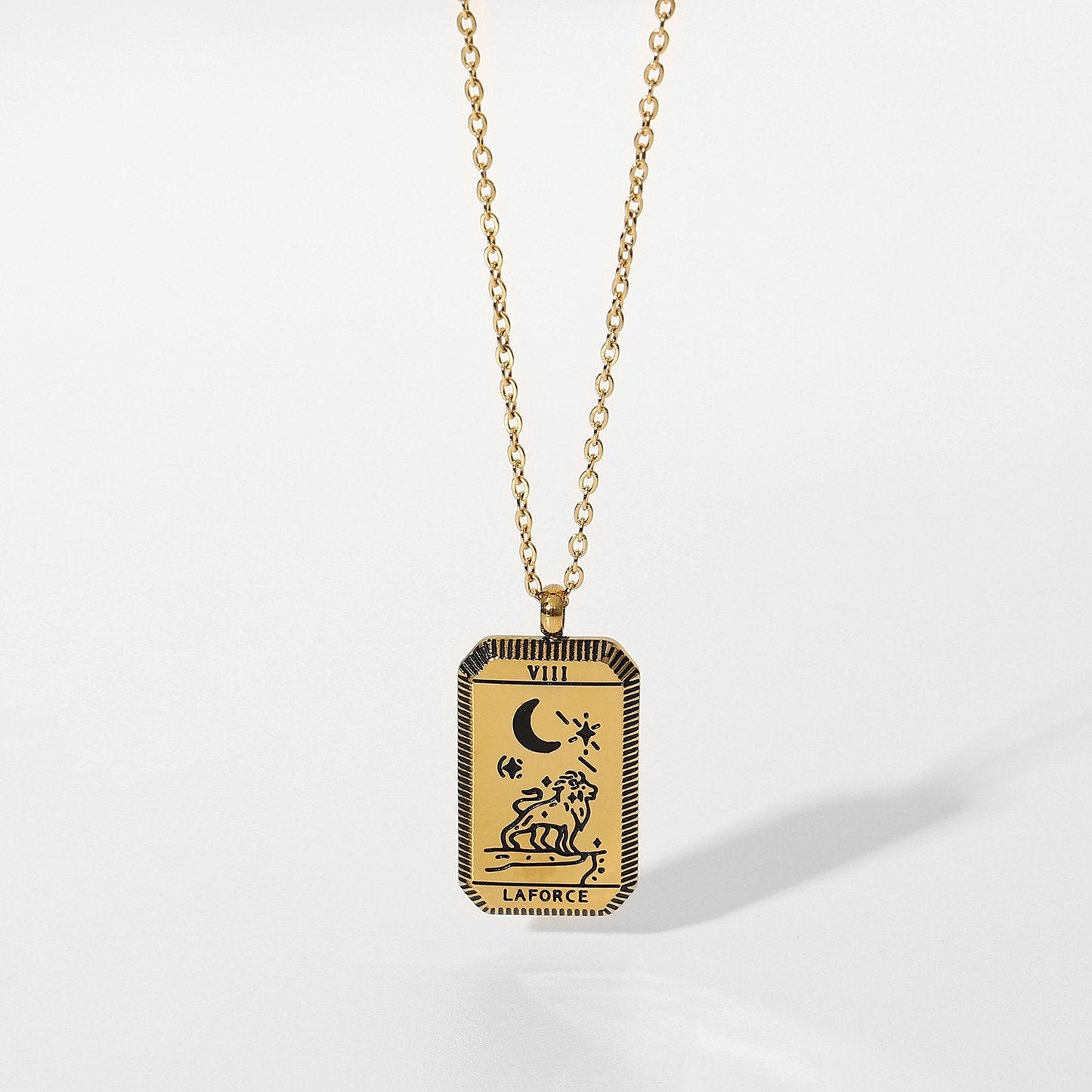 Tarot Card Necklace - 18k Gold Waterproof Rectangle Necklace - Celestial Mystic Tarot Jewelry, Queen Necklace, Sun Necklace, Moon Necklace
