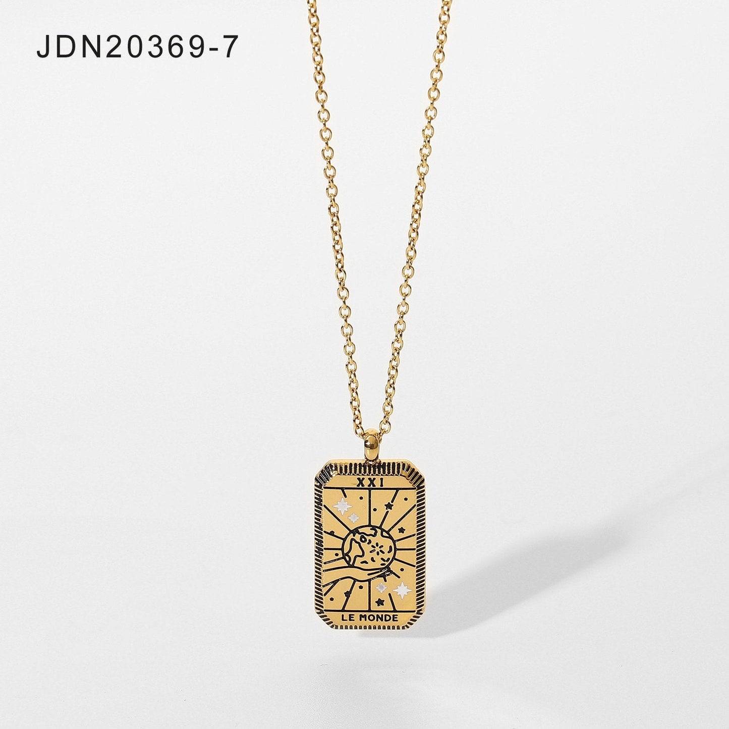 Tarot Card Necklace - 18k Gold Waterproof Rectangle Necklace - Celestial Mystic Tarot Jewelry, Queen Necklace, Sun Necklace, Moon Necklace