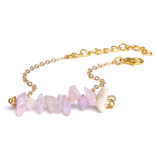 Purple Jade Adjustable Gold Bracelet, Calm and Strength Boost, Gemstone Crystal Jewelry for Women, Purple Jade Chip Bracelet