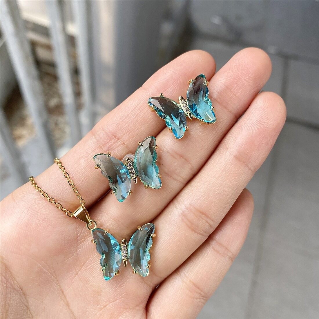 18K Gold Plated Crystal Butterfly Ring, CZ Glass Butterfly Ring, Blue Green Purple Pink Butterfly Ring, Gift for Women
