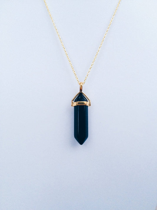 Black Obsidian Gold Onyx Healing Stone Crystal Necklace