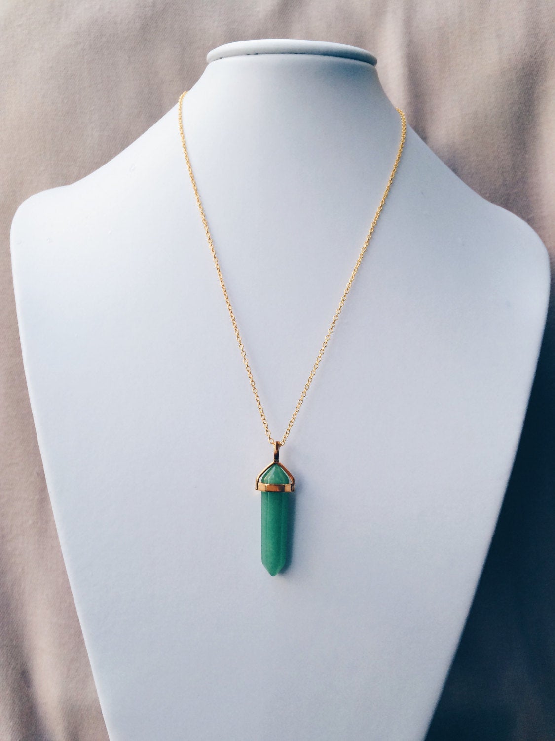 Green Fluorite Gold Healing Stone Crystal Necklace