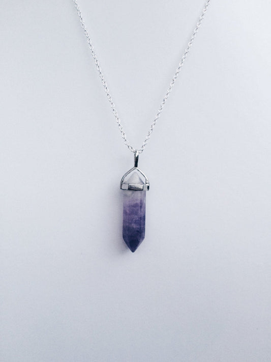 Amethyst Silver Purple Healing Stone Crystal Necklace, Amethyst Pendant Birthstone Necklace