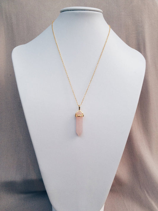 Rose Quartz Gold Pink Healing Stone Crystal Necklace